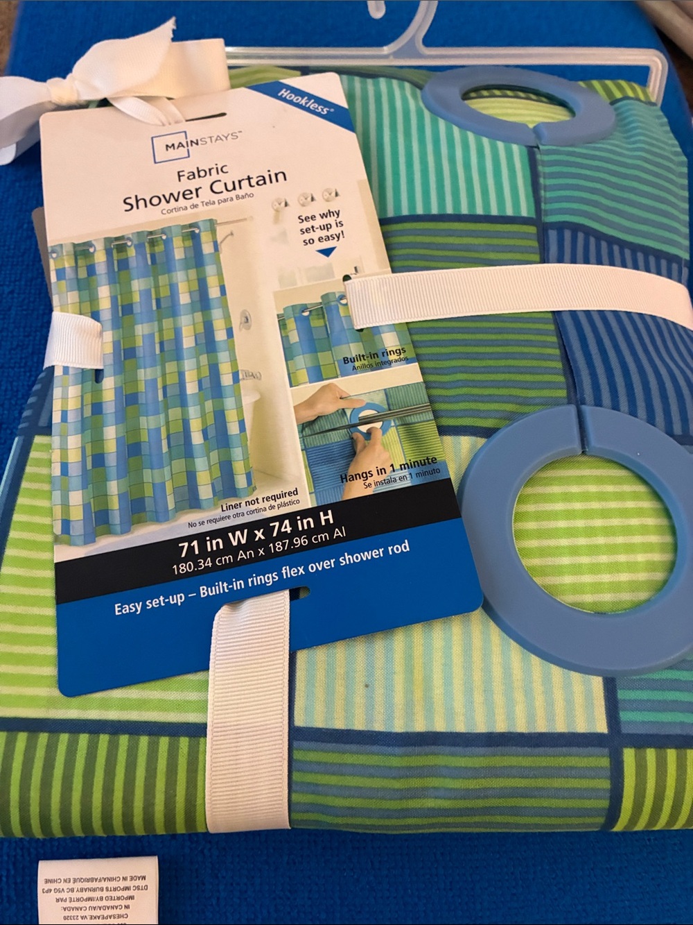 Mainstays Green and Blue Striped Fabric Shower Curtain
